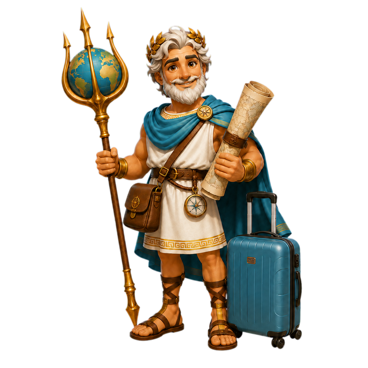 Maskot TripoCrates s mapou a kufrom